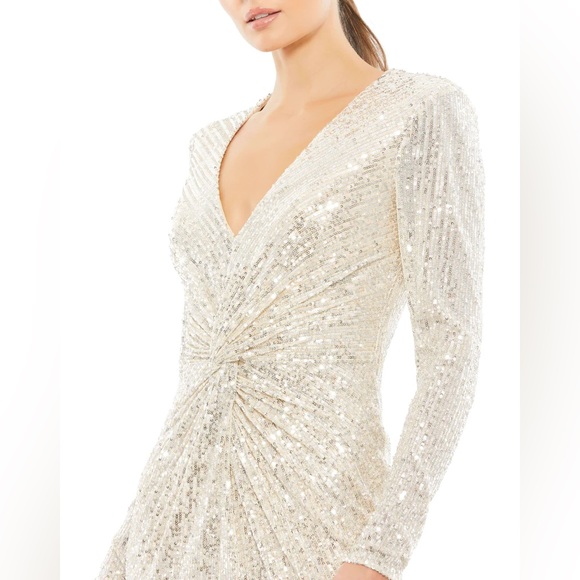 👗 NWT! Mac Duggal Sequin Knotted Hi Low Dress - Picture 2 of 11